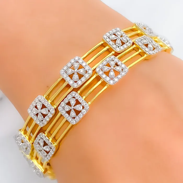 Andaaz Jewelers PreStyled Sets Timeless Floral Diamond 18k Gold Bangle