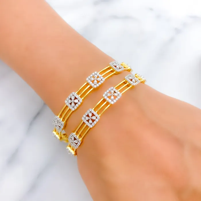 Andaaz Jewelers PreStyled Sets Timeless Floral Diamond 18k Gold Bangle