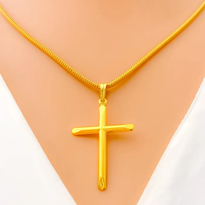 Andaaz Jewelers Radiant Delightful 22k Gold Cross Pendant Necklaces