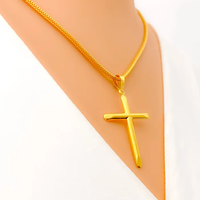 Andaaz Jewelers Radiant Delightful 22k Gold Cross Pendant Necklaces