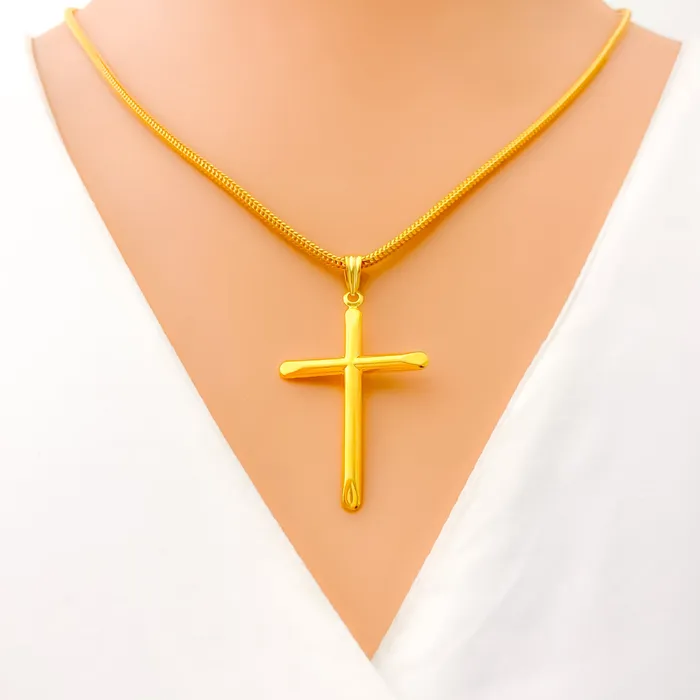 Andaaz Jewelers Radiant Delightful 22k Gold Cross Pendant Necklaces