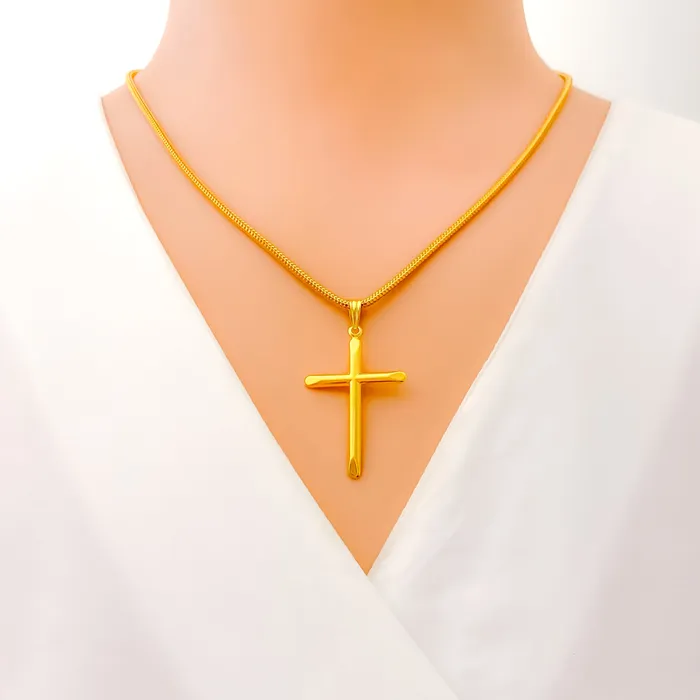 Andaaz Jewelers Radiant Delightful 22k Gold Cross Pendant Necklaces