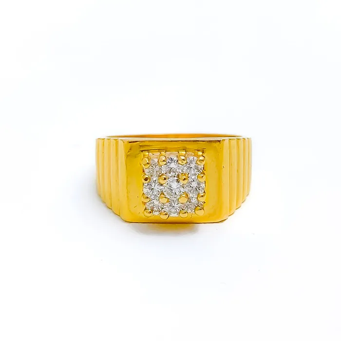 Andaaz Jewelers Stately Striped Mens Diamond 18k Gold Ring Rings