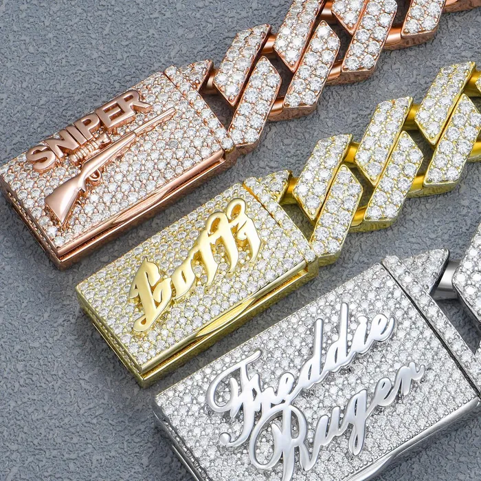Aporro Brand Necklaces Custom Moissanite Plain Gold Prong Cuban Link Name Necklace Chain White Gold