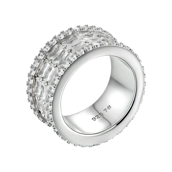 Aporro Brand Rings Custom Tri Row Emerald Cut Eternity Band Ring
