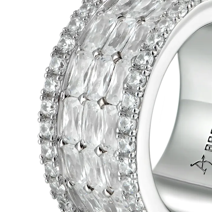 Aporro Brand Rings Custom Tri Row Emerald Cut Eternity Band Ring