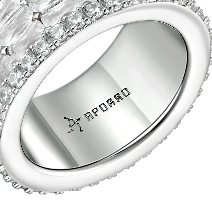 Aporro Brand Rings Custom Tri Row Emerald Cut Eternity Band Ring