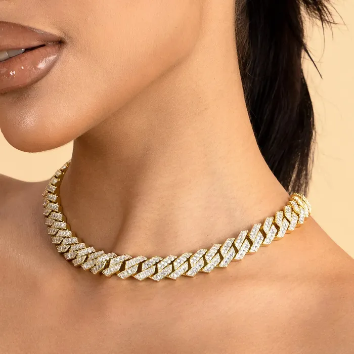 aporro Necklaces Emerald Cut Prong Cuban Link Chain 12mm
