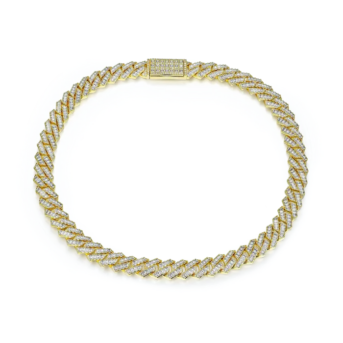 aporro Necklaces Emerald Cut Prong Cuban Link Chain 12mm