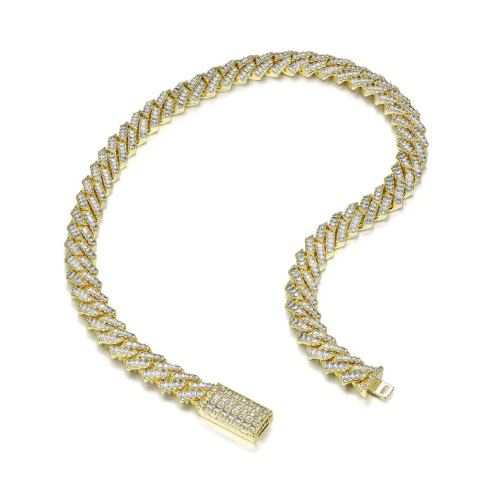 aporro Necklaces Emerald Cut Prong Cuban Link Chain 12mm