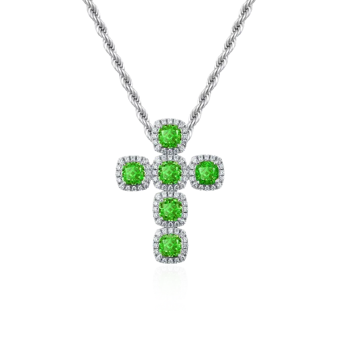 aporro Necklaces Radiant Cut Clustered Cross Pendant Fancy Green