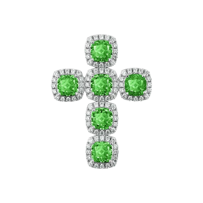 aporro Necklaces Radiant Cut Clustered Cross Pendant Fancy Green