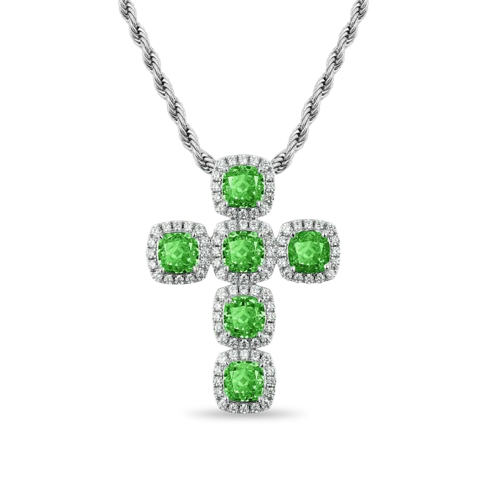 aporro Necklaces Radiant Cut Clustered Cross Pendant Fancy Green