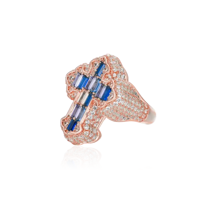 aporro Rings Iced Vitraux Vintage Starry Night Cross Ring