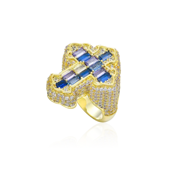 aporro Rings Iced Vitraux Vintage Starry Night Cross Ring