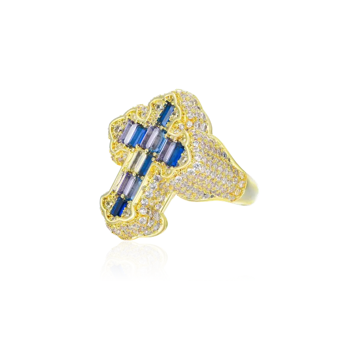 aporro Rings Iced Vitraux Vintage Starry Night Cross Ring