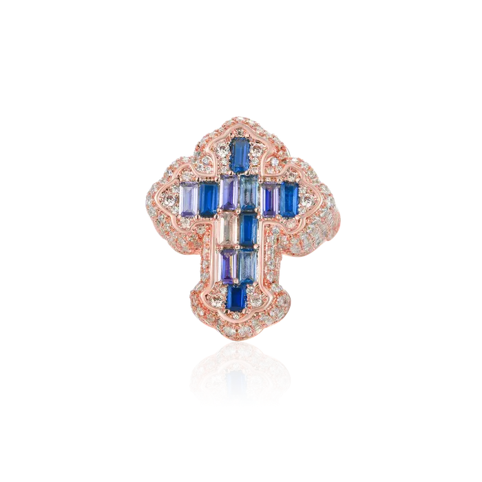 aporro Rings Iced Vitraux Vintage Starry Night Cross Ring