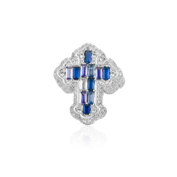 aporro Rings Iced Vitraux Vintage Starry Night Cross Ring