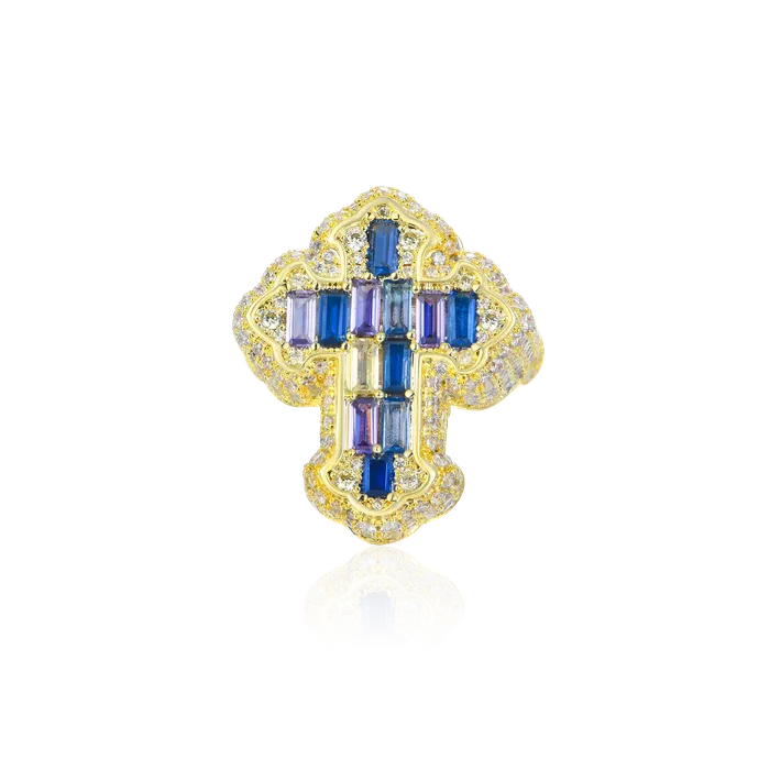 aporro Rings Iced Vitraux Vintage Starry Night Cross Ring