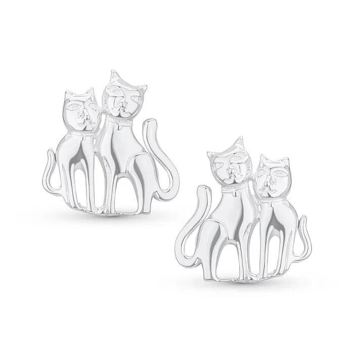 Best Friend Animal Lover Dangle Earrings Two Kitten Cat Studs in Sterling Silver BlingJewelry Wholesale Earrings