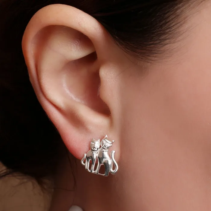Best Friend Animal Lover Dangle Earrings Two Kitten Cat Studs in Sterling Silver BlingJewelry Wholesale Earrings