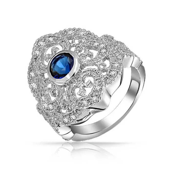 BlingJewelry Wholesale Boho Vintage Blue CZ Filigree Cocktail Statement Ring Silver Plated Brass Rings BlingJewelry Wholesale Boho Vintage Blue CZ Filigree Cocktail Statement Ring Silver Plated Brass Rings