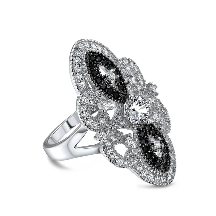 BlingJewelry Wholesale Boho Vintage Blue CZ Filigree Cocktail Statement Ring Silver Plated Brass Rings