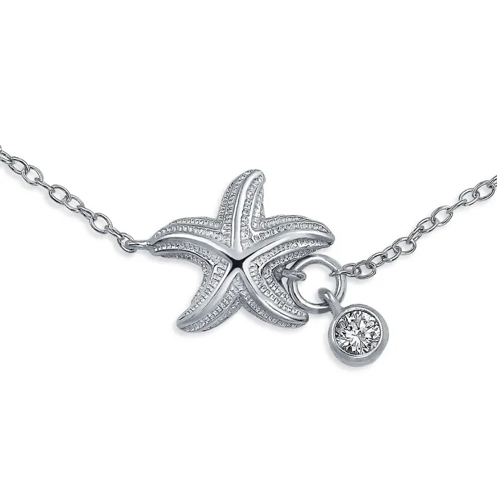 BlingJewelry Wholesale Bracelets Marine Life Starfish Anklet Ankle Bracelet CZ Accents Sterling Silver 910 Inch