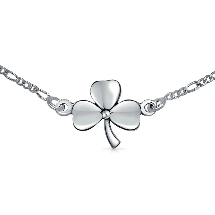 BlingJewelry Wholesale Bracelets Three Leaf Shamrock Anklet Ankle Bracelet Lucky Clover Sterling Silver