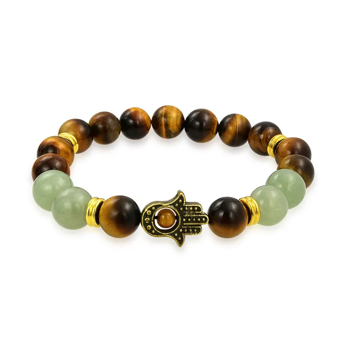 BlingJewelry Wholesale Bracelets Unisex Talisman Amulet Stretch Bracelet with Gemstones and Hamsa Hand Charm