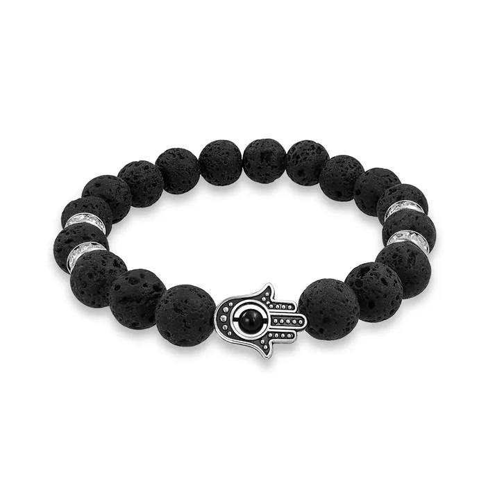 BlingJewelry Wholesale Bracelets Unisex Talisman Amulet Stretch Bracelet with Gemstones and Hamsa Hand Charm