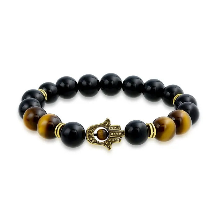 BlingJewelry Wholesale Bracelets Unisex Talisman Amulet Stretch Bracelet with Gemstones and Hamsa Hand Charm