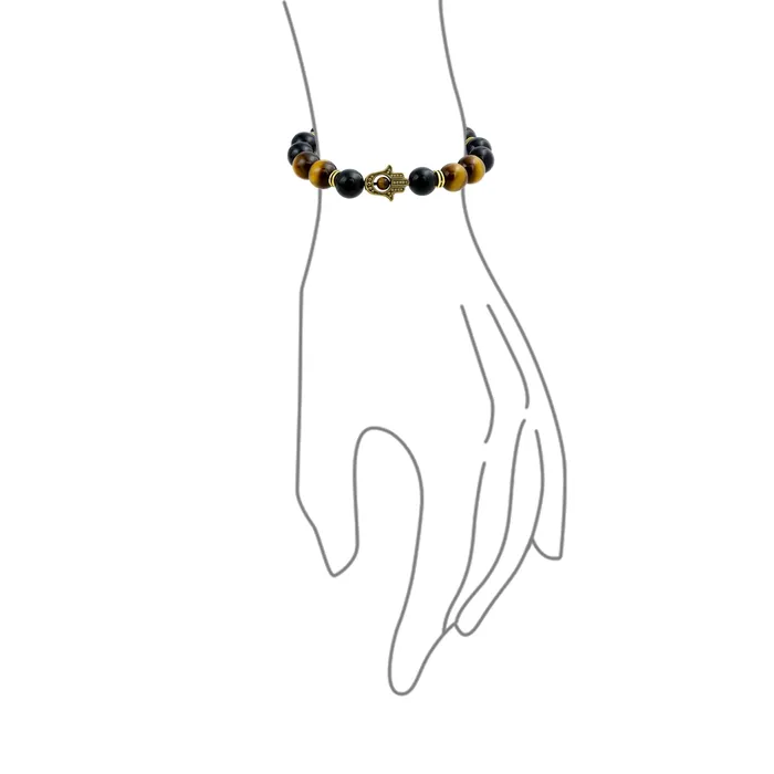 BlingJewelry Wholesale Bracelets Unisex Talisman Amulet Stretch Bracelet with Gemstones and Hamsa Hand Charm