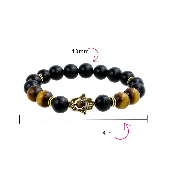 BlingJewelry Wholesale Bracelets Unisex Talisman Amulet Stretch Bracelet with Gemstones and Hamsa Hand Charm
