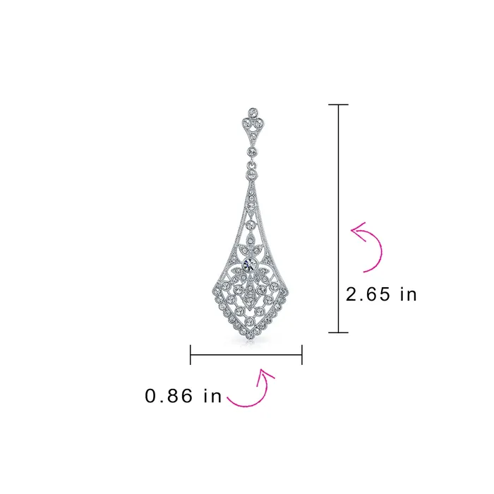 BlingJewelry Wholesale Earrings Art Deco Fan Teardrop Crystal Dangle Chandelier Earrings Silver Plated Brass BlingJewelry Wholesale Earrings Art Deco Fan Teardrop Crystal Dangle Chandelier Earrings Silver Plated Brass