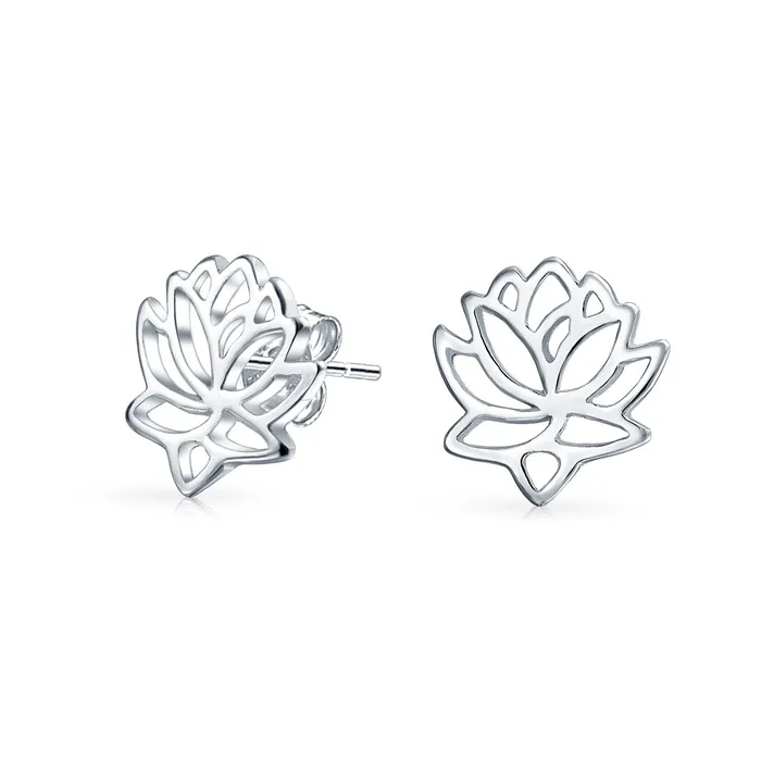 BlingJewelry Wholesale Earrings Blossom Open Lily Flower Zen Lotus Stud Earrings in Sterling Silver