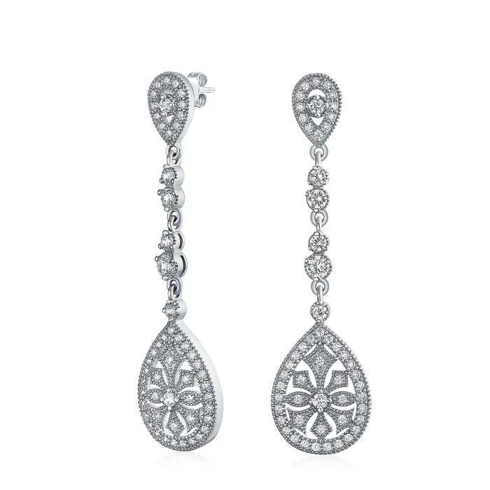 BlingJewelry Wholesale Earrings Bridal Art Deco CZ Teardrop Dangle Chandelier Earrings in Gold Silver Plate BlingJewelry Wholesale Earrings Bridal Art Deco CZ Teardrop Dangle Chandelier Earrings in Gold Silver Plate