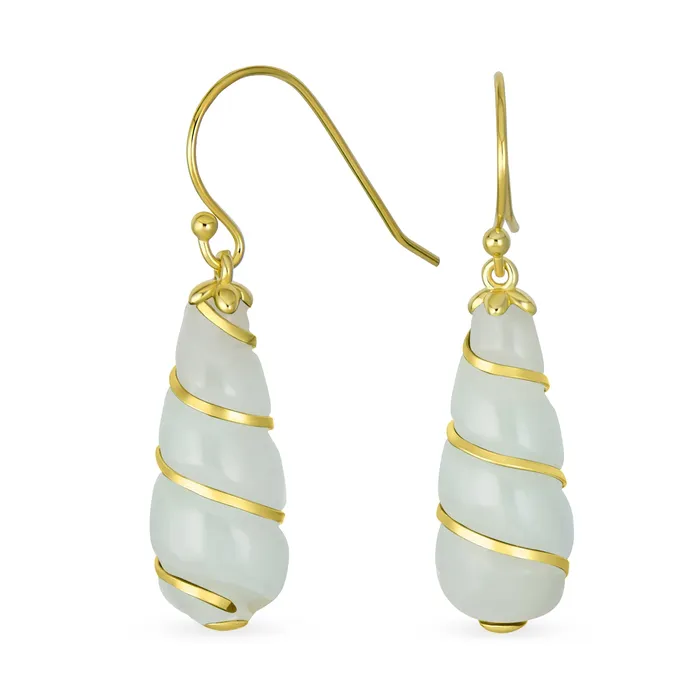 BlingJewelry Wholesale Earrings Classic Green Jade Teardrop Dangle Gemstone Earrings 14K Gold Silver Hook