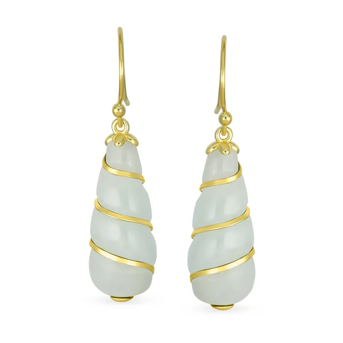 BlingJewelry Wholesale Earrings Classic Green Jade Teardrop Dangle Gemstone Earrings 14K Gold Silver Hook
