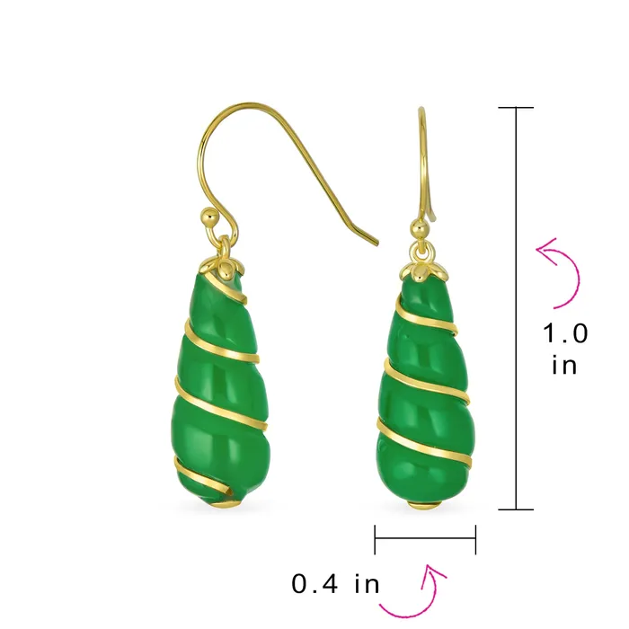 BlingJewelry Wholesale Earrings Classic Green Jade Teardrop Dangle Gemstone Earrings 14K Gold Silver Hook