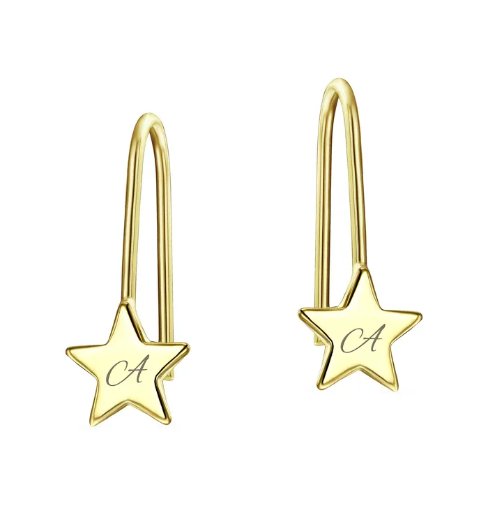 BlingJewelry Wholesale Earrings Dangle Gemstone Earrings with Alphabet Letter AZ in 14K Gold BlingJewelry Wholesale Earrings Dangle Gemstone Earrings with Alphabet Letter AZ in 14K Gold