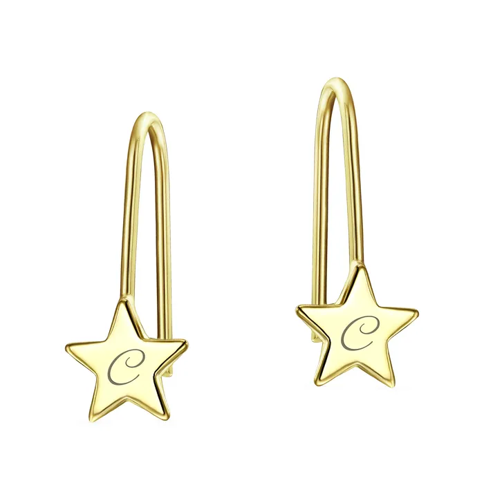 BlingJewelry Wholesale Earrings Dangle Gemstone Earrings with Alphabet Letter AZ in 14K Gold BlingJewelry Wholesale Earrings Dangle Gemstone Earrings with Alphabet Letter AZ in 14K Gold