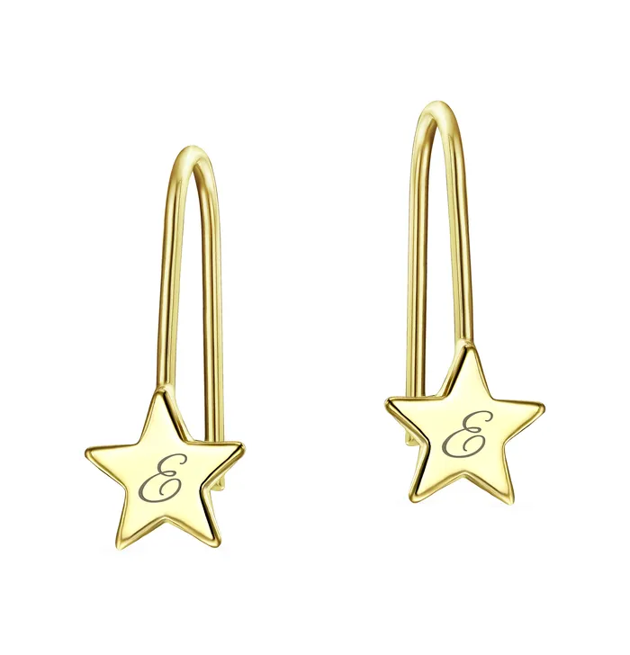 BlingJewelry Wholesale Earrings Dangle Gemstone Earrings with Alphabet Letter AZ in 14K Gold BlingJewelry Wholesale Earrings Dangle Gemstone Earrings with Alphabet Letter AZ in 14K Gold