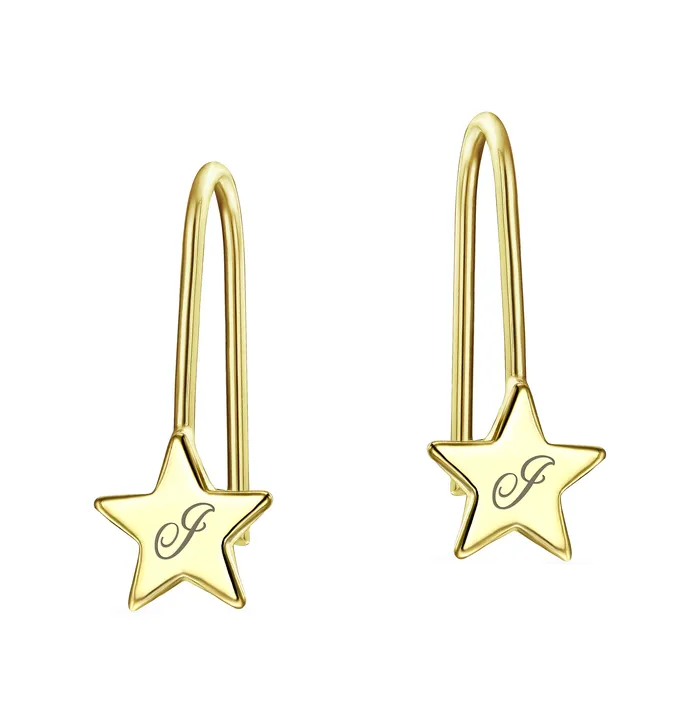 BlingJewelry Wholesale Earrings Dangle Gemstone Earrings with Alphabet Letter AZ in 14K Gold BlingJewelry Wholesale Earrings Dangle Gemstone Earrings with Alphabet Letter AZ in 14K Gold