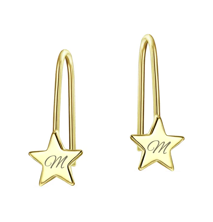 BlingJewelry Wholesale Earrings Dangle Gemstone Earrings with Alphabet Letter AZ in 14K Gold BlingJewelry Wholesale Earrings Dangle Gemstone Earrings with Alphabet Letter AZ in 14K Gold