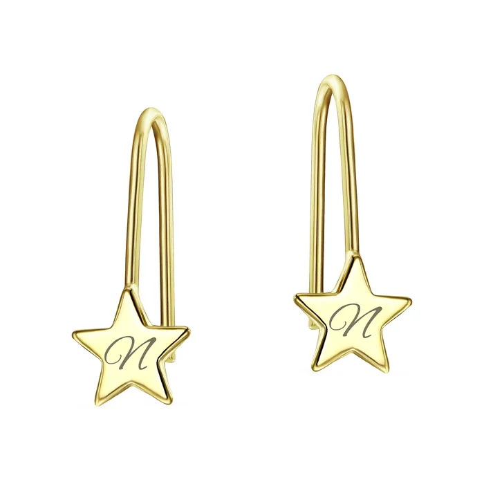 BlingJewelry Wholesale Earrings Dangle Gemstone Earrings with Alphabet Letter AZ in 14K Gold BlingJewelry Wholesale Earrings Dangle Gemstone Earrings with Alphabet Letter AZ in 14K Gold