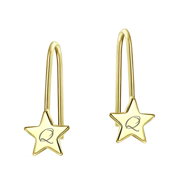 BlingJewelry Wholesale Earrings Dangle Gemstone Earrings with Alphabet Letter AZ in 14K Gold BlingJewelry Wholesale Earrings Dangle Gemstone Earrings with Alphabet Letter AZ in 14K Gold