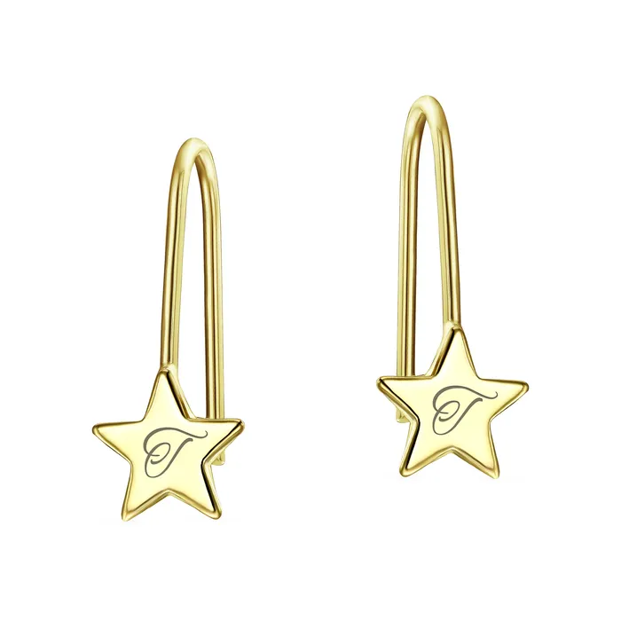 BlingJewelry Wholesale Earrings Dangle Gemstone Earrings with Alphabet Letter AZ in 14K Gold BlingJewelry Wholesale Earrings Dangle Gemstone Earrings with Alphabet Letter AZ in 14K Gold