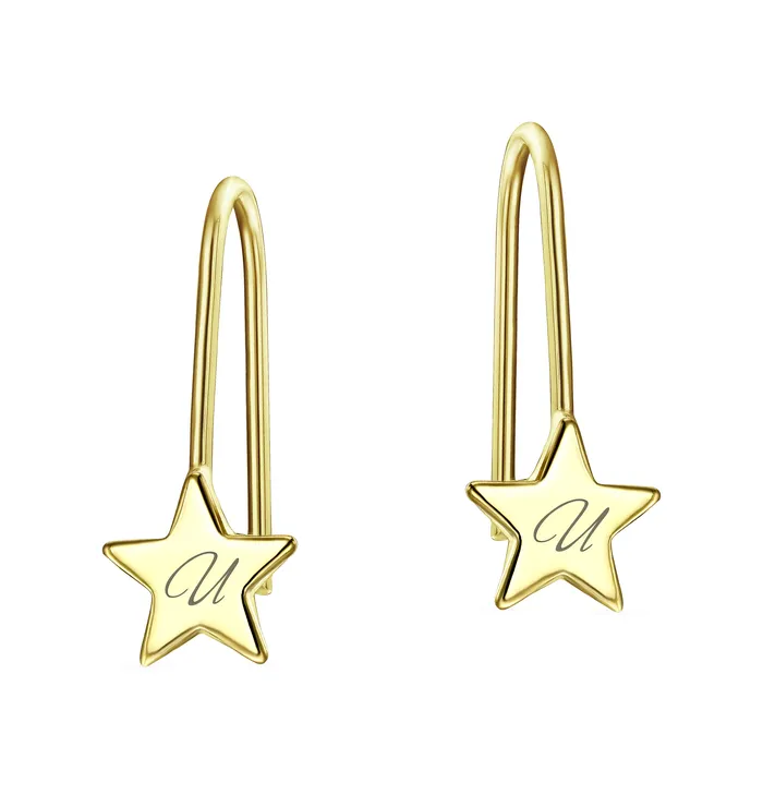 BlingJewelry Wholesale Earrings Dangle Gemstone Earrings with Alphabet Letter AZ in 14K Gold BlingJewelry Wholesale Earrings Dangle Gemstone Earrings with Alphabet Letter AZ in 14K Gold