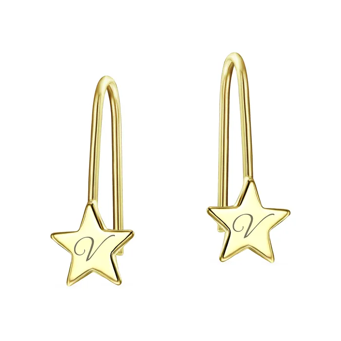 BlingJewelry Wholesale Earrings Dangle Gemstone Earrings with Alphabet Letter AZ in 14K Gold BlingJewelry Wholesale Earrings Dangle Gemstone Earrings with Alphabet Letter AZ in 14K Gold